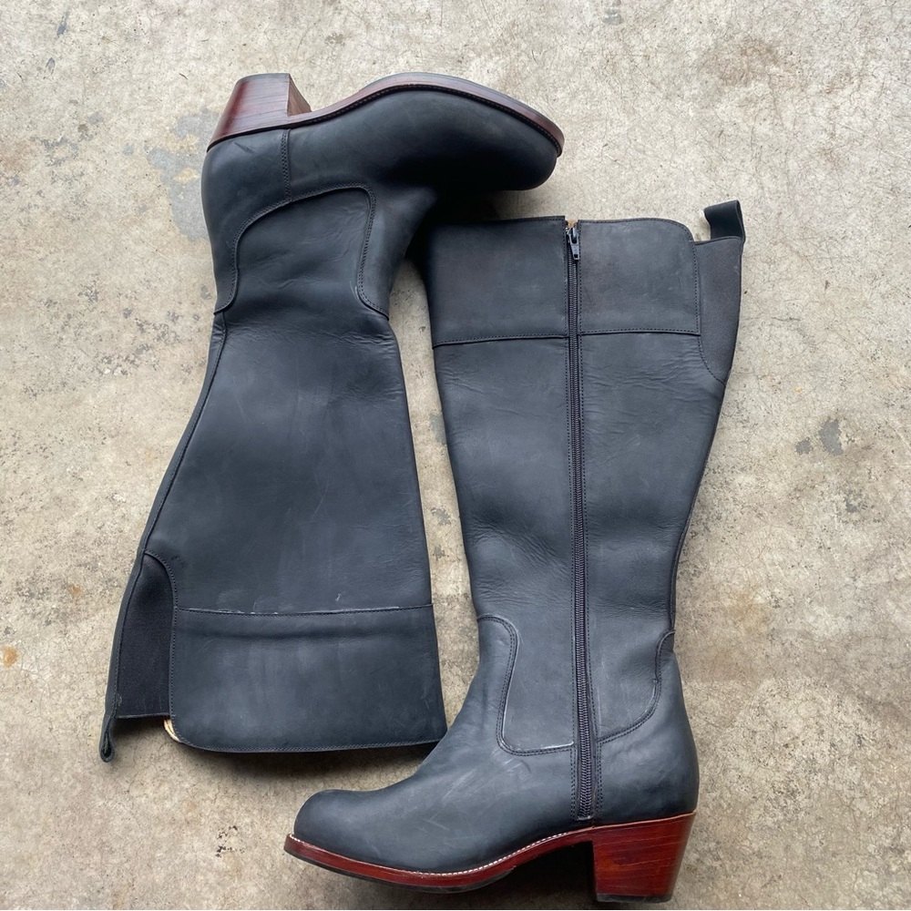 Adelante Condesa Tall Knee Riding Boot Black Leather Nubuck EUC - Picture 2 of 8